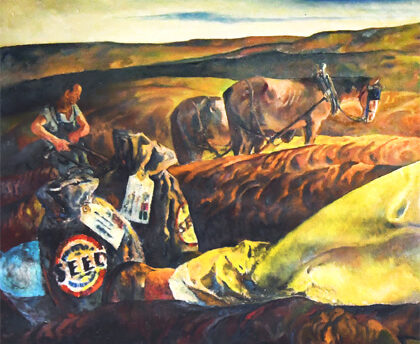 mural of man with horses in field